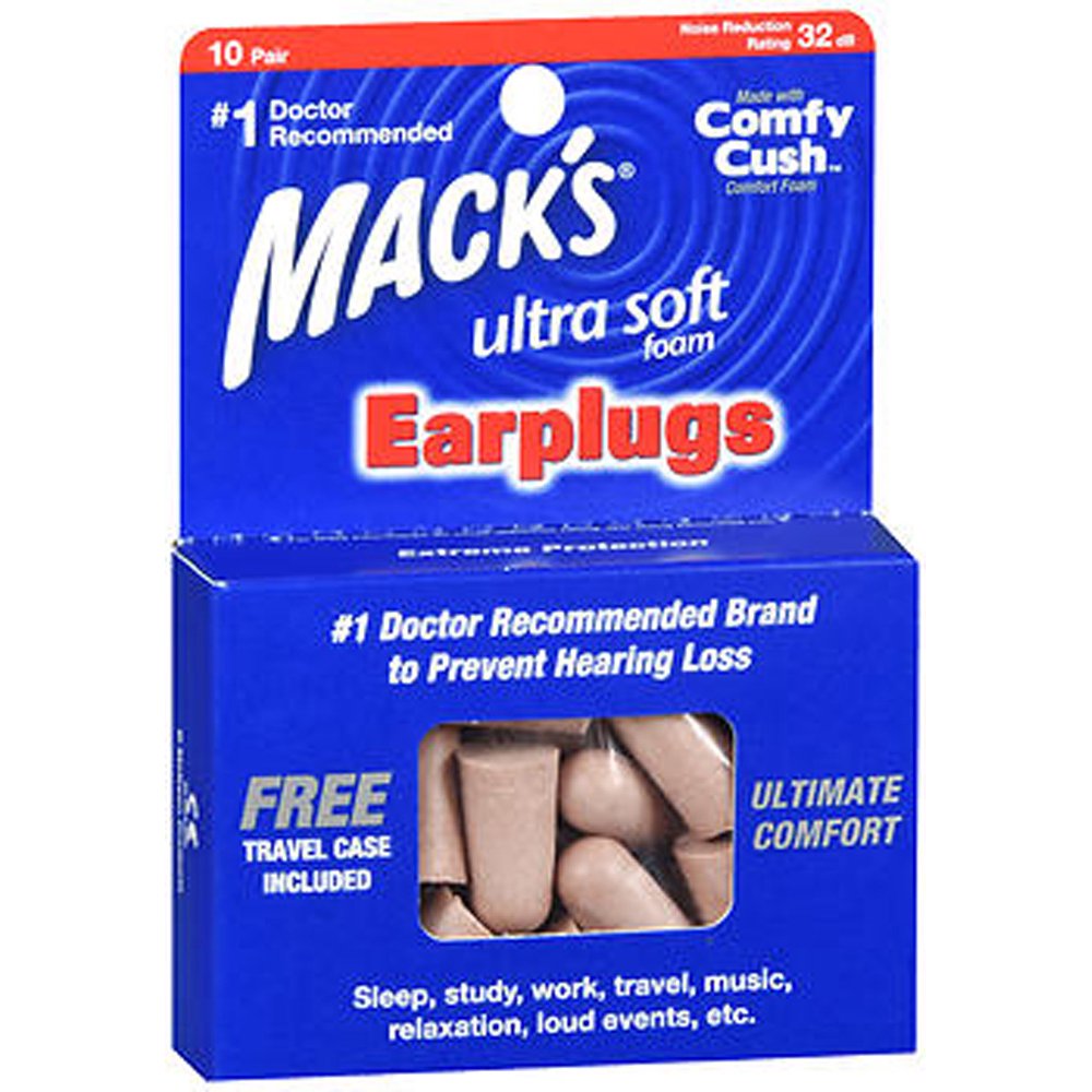 Mack's UltraSoft Foam Earplugs, Tan, 10 Pair