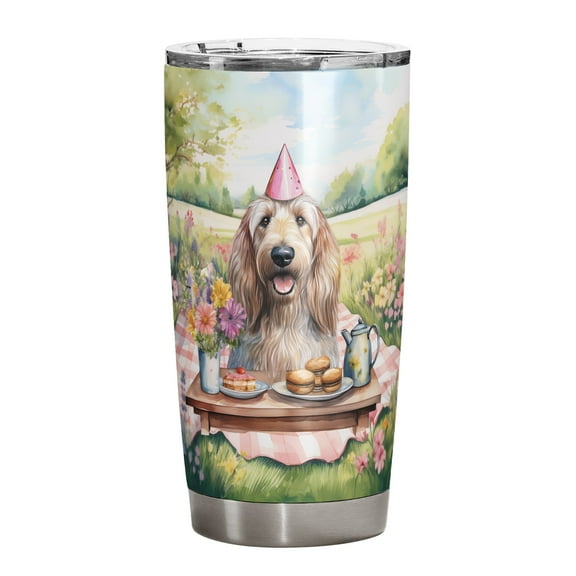 Happy Mother's Day Afghan Hound with Sweets and Flowers at a Picnic 20oz Stainless Steel Tumbler Insulated Cup with Lid Dog Lover - 13005