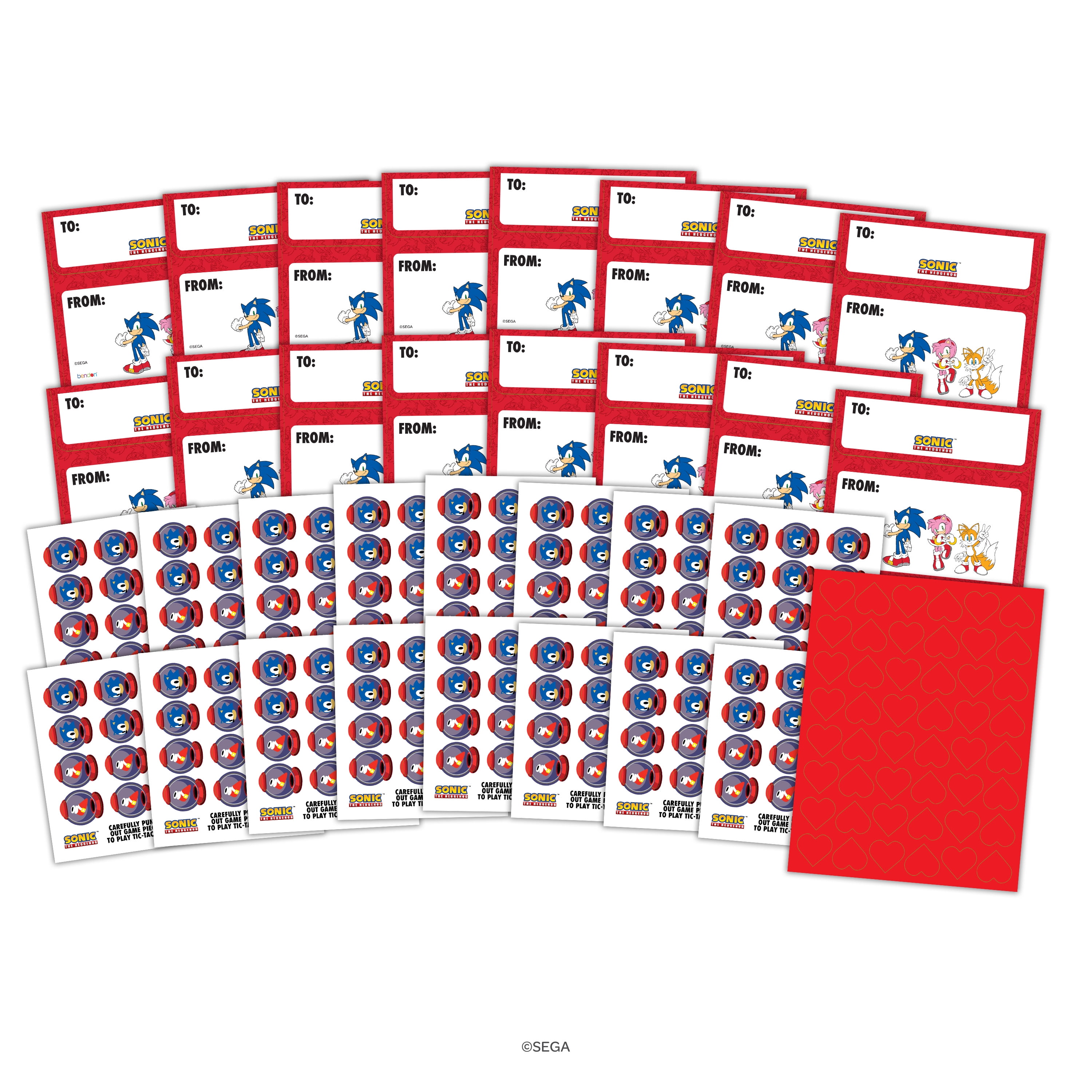 Sonic The Hedgehog Valentine’s Day Cards, 16 Classroom Exchange Greeting Cards Tic-Tac-Toe Game for Kids