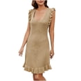 thumbnail image 1 of FAIWAD Robe d'Été Sans Manches en Tricot pour Femmes, Manches à Volants, Ajourée, Ajustée et Extensible, 1 of 3