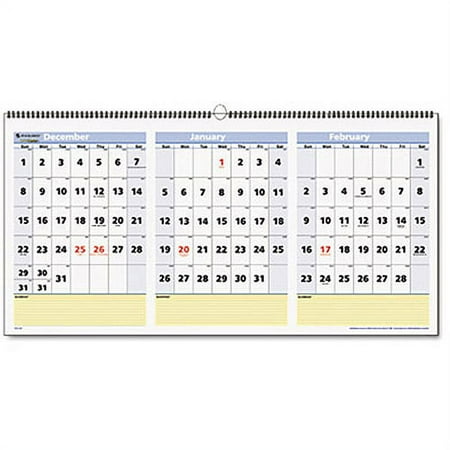 AT-A-GLANCE QuickNotes Three-Month Horizontal Wall Calendar, 23 1/2" x 12" PM1528-09