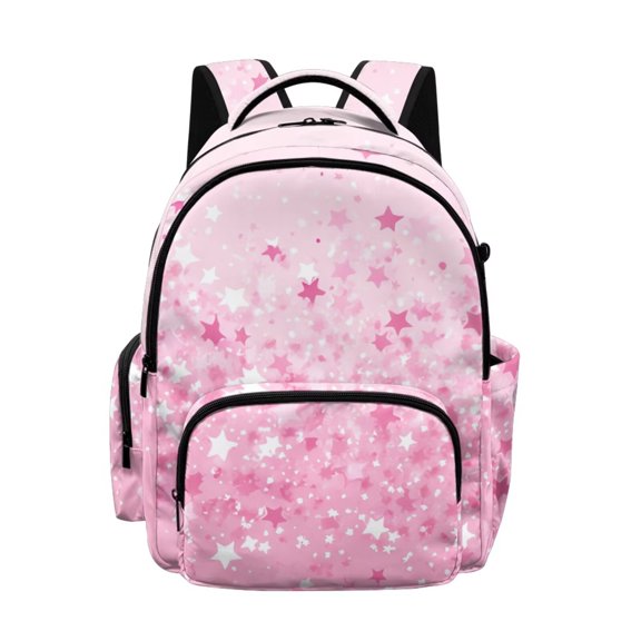 SCRAWLGOD Stars Print Pink School Backpack for Boys Girls Backpack for Kids Teens Elementary Middle School 17 inch Large Knapsack with Padded Strap