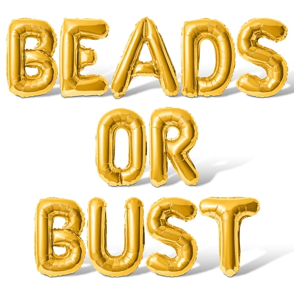 Letter Balloons - BEADS OR BUST 16" Inch Alphabet Letters Foil Mylar Balloon Mardi Gras Party Banner (Gold)