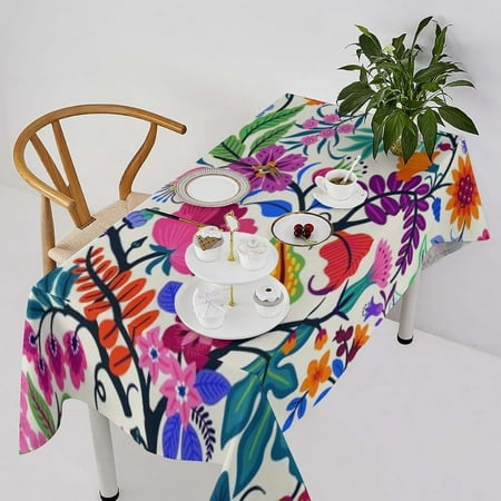 

Colorful Flowers Tablecloth Boho Floral Tropic Leaves Flowers Table Cover for Party Picnic Dinner Decor 55x55in