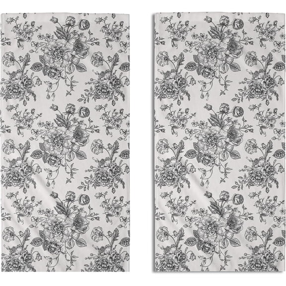 Grey Gray Floral Spring Hand Towels for Bathroom Set of 2 Vintage Flowers Botanical Print Cream White Decorative Handtowels Soft Absorbent Seasonal Bath Towel for Home Guest Room Hotel Gym Spa