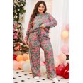 thumbnail image 3 of Plus Size Green Printed Long Sleeve and Pants Lounge Set | [ZhiHiMeRi] | (US 14W-16W)1X, 3 of 11