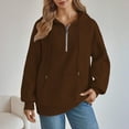 thumbnail image 5 of CQONEPT Women's Hoodies Drawstring 1/4 Zip Dressy Casual Sweatshirts with Pockets Outdoor Trendy Fleece Lined Pullover Brown S, 5 of 6