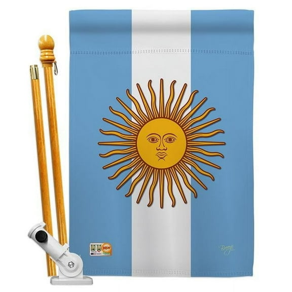 Breeze Decor BD-CY-HS-108214-IP-BO-D-US14-BD 28 x 40 in. Argentina Flags of the World Nationality Impressions Decorative Vertical Double Sided House Flag Set with Pole Bracket & Hardware