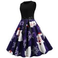 thumbnail image 1 of HKEJIAOI Robes de Cocktail Cadeau d'Anniversaire Noël Femmes Imprimé Rétro Patchwork Sans Manches Soirée Col Rond Fermeture Éclair Fête Bal Vintage Robe Soldes Liquidation Violet, 1 of 6