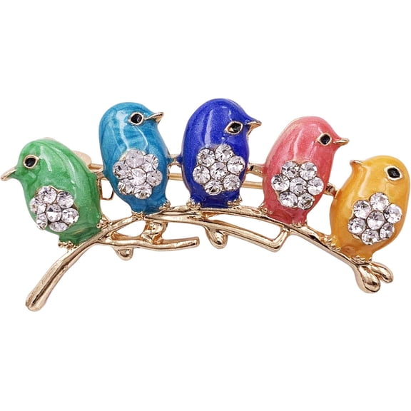Cute Little Bird Multi Color Brooch Pin Crystal Gold Tone