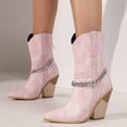 thumbnail image 2 of NECHOLOGY Botas Mujer Adulto Femenino Zapatos Botines de mujer Botas de para mujer, cómodas, retro, , tacón grueso, vaquera occidental, botas de media para niña (Pink, 6.5), 2 of 7