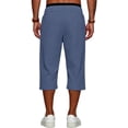 thumbnail image 5 of Men's Pants Elastic Waist Drawstring 3/4 Length Solid Textured Knit Loose Soft Breathable Summer Bottoms for Gym Workout Weekend Outings and Active Days Navy XL, 5 of 9
