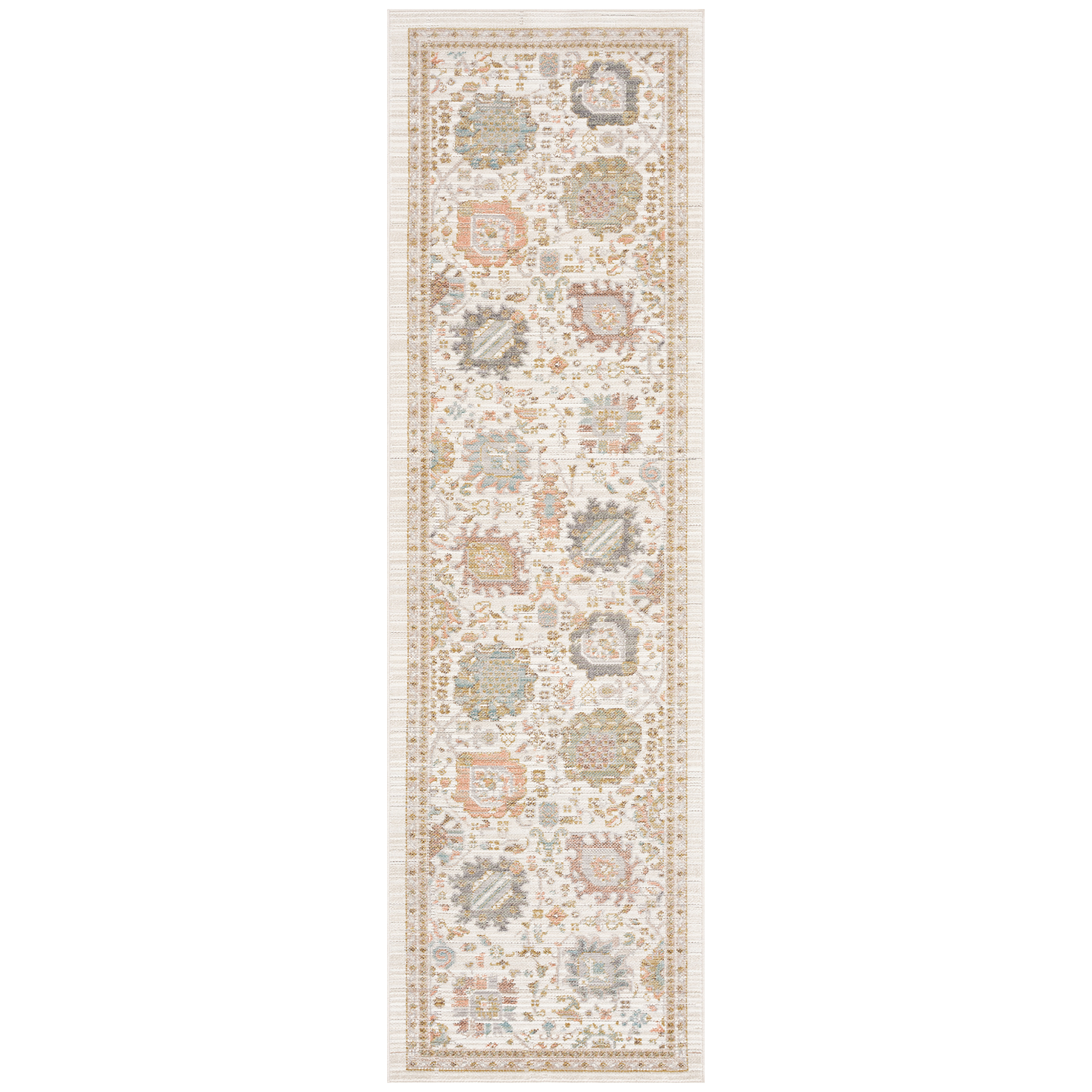Crestwood Traditional Oriental 2x8 Cream and Aqua Polyester Indoor Runner Rug, 2'3'' x 7'7''