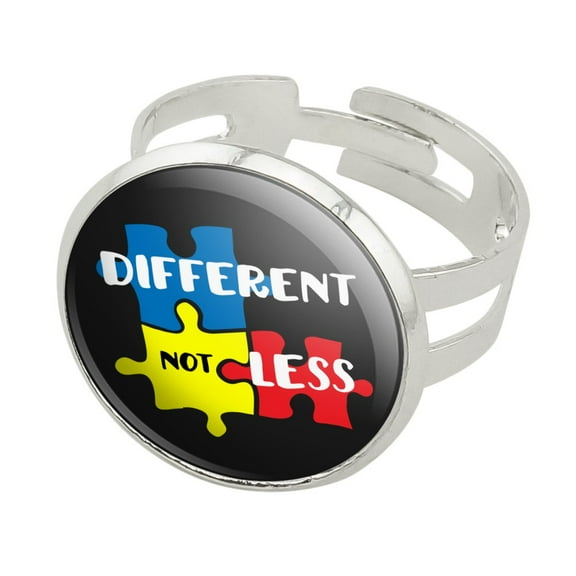 Different Not Less Autism Puzzle Pieces Silver Plated Adjustable Novelty Ring