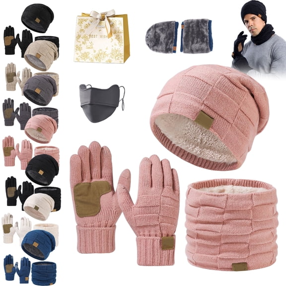 Ardenknit Winter Set,3Pieces Winter Warm Hat Scarf Glove Set for Women Men,Windproof Warm Elasticity Knit Fleece Lined Beanie (Pink)