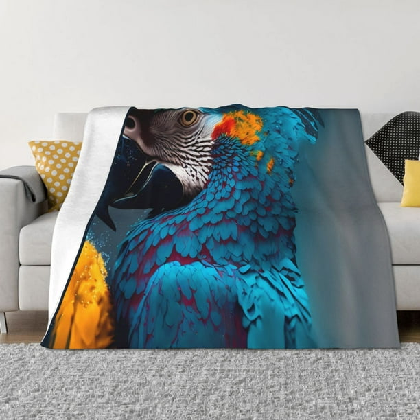 Fotbe Modern Style Blue Parrot Manta de Franela con Estampado, Manta Ultrasuave para Cama, Sofá, Auto, Hipoalergénica y Antibolitas-40"x30"