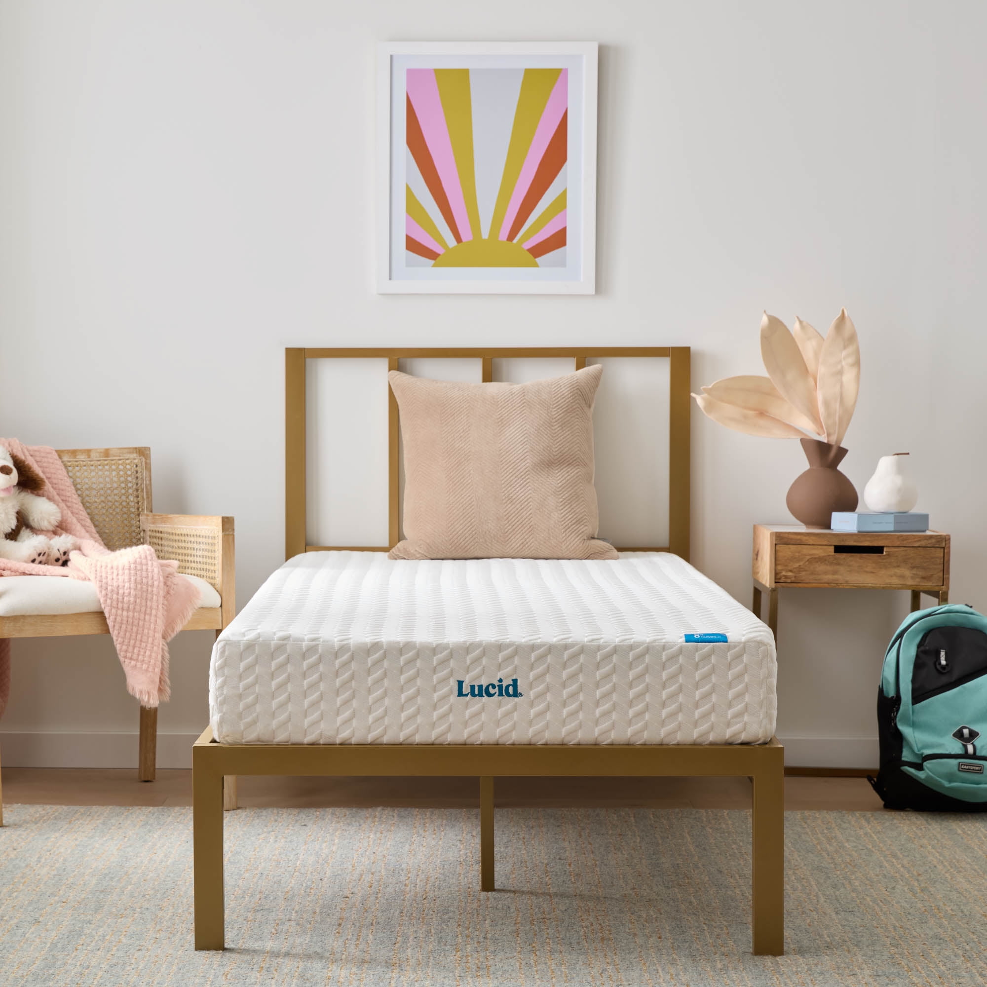Lucid Refresh 8" Gel Memory Foam Mattress with 14" Platform Bed Frame, Queen