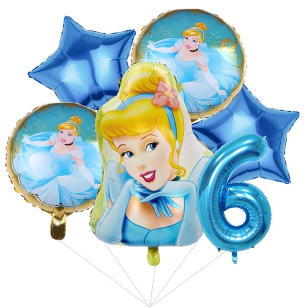 Disney-Juego de vajilla con temática de Cenicienta para niña, suministros de fiesta, globos, vasos, platos, servilletas, manteles