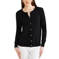 thumbnail image 1 of Suéter ligero de mujer Inspire Chic, con cuello redondo, botones, manga larga, color negro, 1 of 6