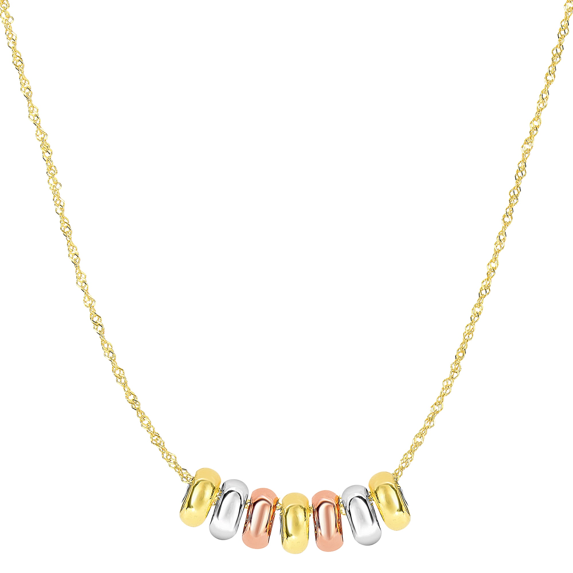 JewelryAffairs 14k 3 Color Yellow White And Rose Gold 7 Sliding Shiny Ring Charms On 18" Necklace by JewelryAffairs
