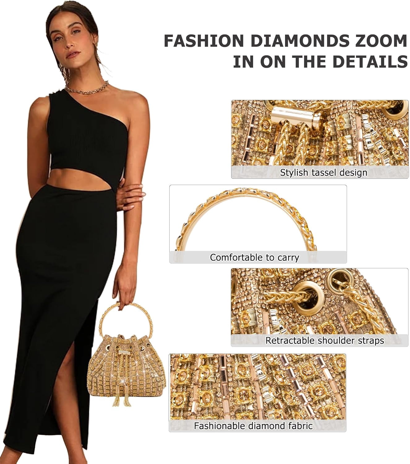 Kwuty Sparkly Diamond Evening Bag Clutch Purses for Women Rhinestone Purse Glitter Handbag for Party Prom Cocktail Wedding（Champagne Gold）、