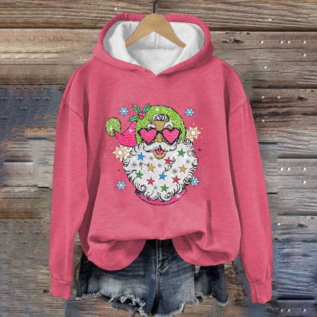 Épargne d'Été! Aqestyerly Femmes à Manches Longues Noël Tops Femmes Noël Imprimé Col Rond à Manches Longues Top en Vrac Pull