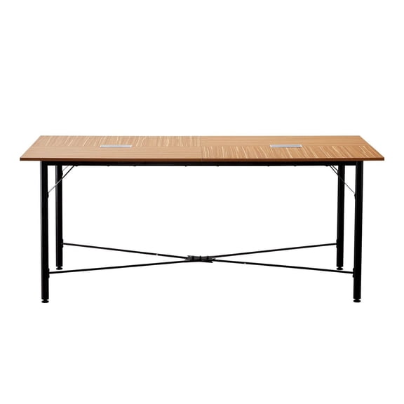 Conference Table 6ft, Office Meeting Table for 6-8 Person, Modern Rectangle Seminar Desk with Metal Legs, Brown