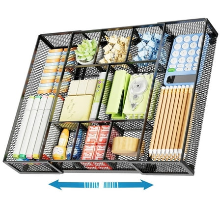 Marbrasse Expandable Desk Drawer Organizer, Mesh Drawer Organizer Tray with 10 Adjustable Compartments, Desk Organizers and Accessories