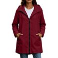 thumbnail image 2 of BRGZLK Long Rain Jacket for Women Zip Up Lightweight Waterproof Raincoat with Hood Outdoor Windbreaker Trench Coats with Pockets for Hiking Travel Wine S, 2 of 8