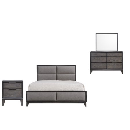 Consuelo 4 Piece Modern Upholstered Bedroom Set  King  Gray Wood