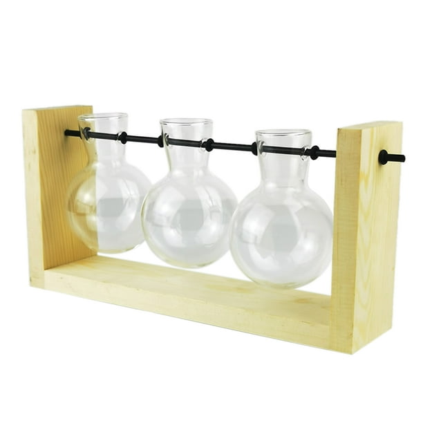 Florero Hidropónico Hidropónico, Florero De Cristal Decorativo Simple, Terrario De Planta Con Soporte De Madera