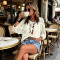 thumbnail image 6 of Women's Bohemian-Inspired Beige Crochet Top with V-Neck,Summer Crochet Long Sleeve Sexy Tops,Beach Cover Ups Beige 2XL, 6 of 7