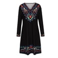 thumbnail image 4 of Lovzfmll Robe Mode Femme Col en V Imprimé Manches Longues Patchwork Décontractée Longueur Genou Noir, 2TG, 4 of 6
