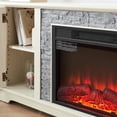 thumbnail image 4 of PAPROOS 70" Fireplace TV Stand for TVs up to 75", Farmhouse Entertainment Center with 23" Electric Fireplace, Faux Stone Media Console with Glass Doors and Adjustable Shelves, White, 4 of 9