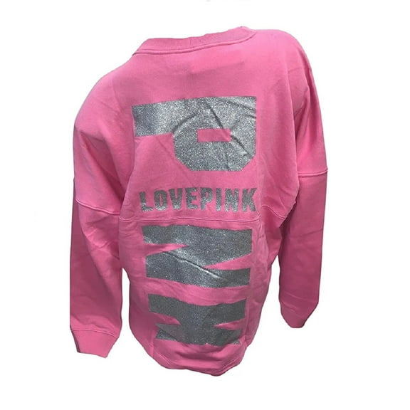 Victoria's Secret Pink Oversize Varsity Crew Glitter Sweatshirt Color Pink Size XXL NWT