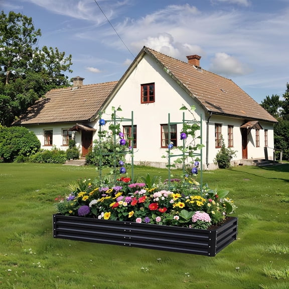 Metal Raised Garden Bed 8x4x1 FT - Black, Galvanized Metal Planter Box for Vegetables, Flowers, and Herbs