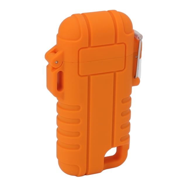 Encendedor recargable USB a prueba de viento de doble arco encendedor eléctrico sin llama impermeable con orificio para colgar para acampar naranja