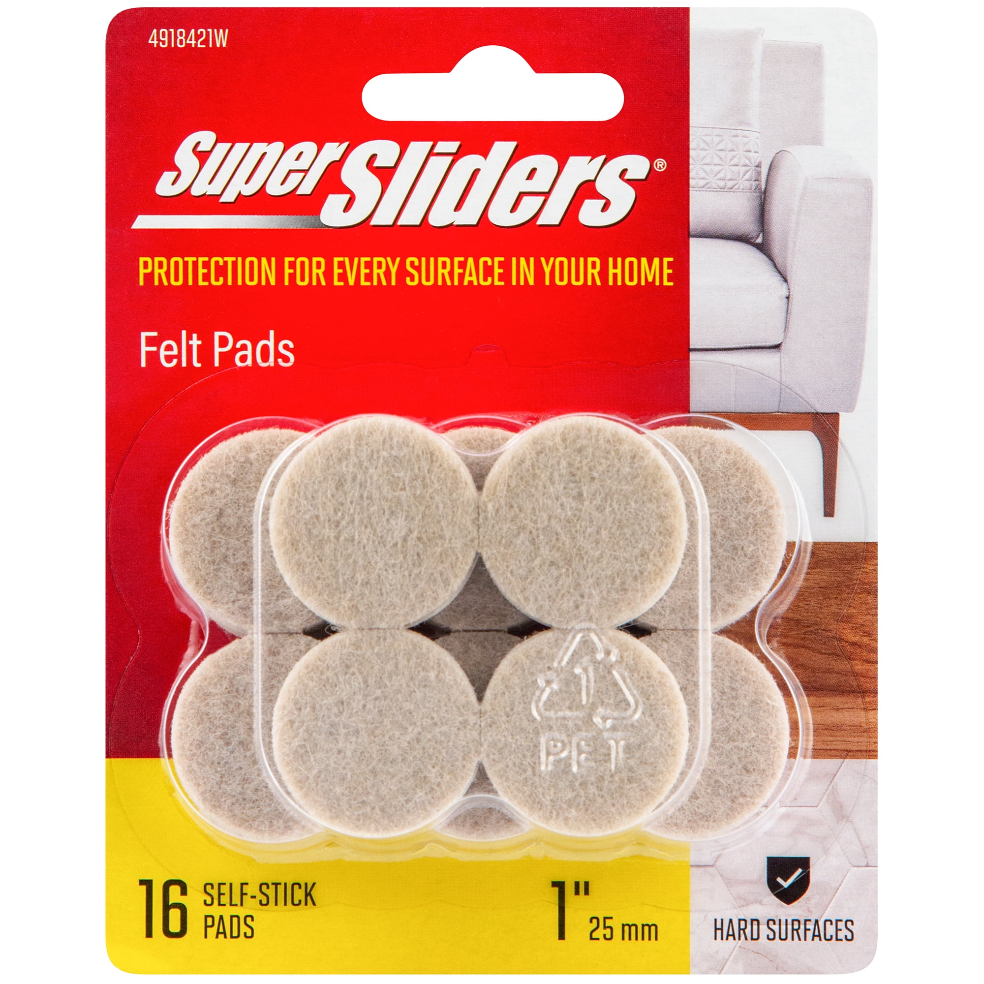 Super Sliders 1" Round Self Stick Felt Furniture Pads for Hardwood Beige, 16 Pack