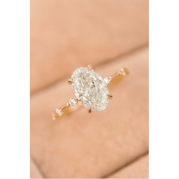 JEWELRYTREASURE Oval Cut Moissanite Engagement Ring CZ Diamond Alternative Fine Women Jewelry Yellow Gold Plated Prongs Set Ring Gift For Her