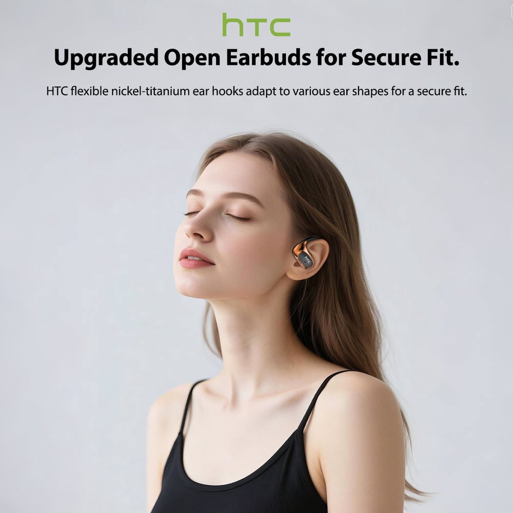 HTC NE35 Wireless Earbuds Open Ear Headphones Sports, Bluetooth 6.0 Earbuds, 48h Support 130 AI Languages Translator Earbuds IPX6 Waterproof,Black
