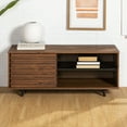 Walnut 44 Inch Solid Wood Slat Door Storage Bench by Manor Park