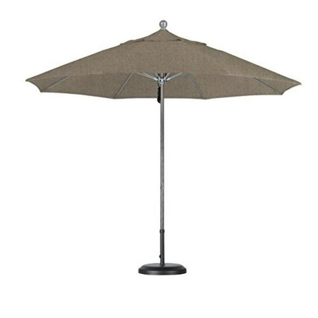 9' Fiberglass Market Umbrella Pulley Open Silver Anodized/Sunbrella/Taupe