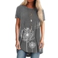 thumbnail image 4 of opolski Casual Women Solid Color Short Sleeve O Neck Dandelion Print Cotton T-shirt, 4 of 6