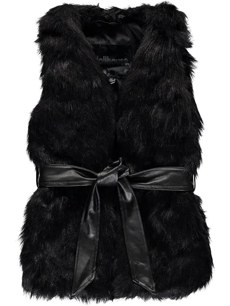 Belted Faux Fur Vest(Black 