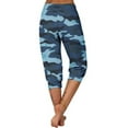 thumbnail image 4 of BRGZLK Women Seven Points Pants Trendy Lightweight Quick-Dry Camouflage Print High Waist Breathable Sports Casual Yoga Pants with Pocket for Beach Vocation Blue S, 4 of 4