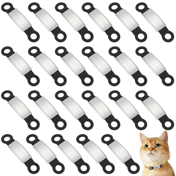 24PCS Silicone Cat Dog Name Tag Slide On Silent Pet ID Tags Personalized Name Tags for Dogs and Cats Pet Collar (Black)