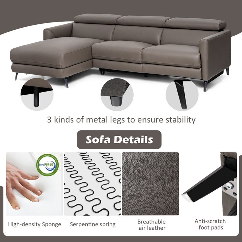 Finihen Sectional Sofa, Leather Sofa Bed, Leather Air Power Reclining Sectional Sofa with Adjustable Headrests, for Living Room, Gray Finihen Sectional Sofa, Leather Sofa Bed, Leather Air Power Reclining Sectional Sofa with Adjustable Headrests, for Living Room, Gray