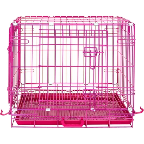24 Inch Dog Crates for Small Dogs: Pink Metal Wire Puppy Cage Kennel Lightweight, Ventilated, and Easy-to-Assemble Indoor Kennel