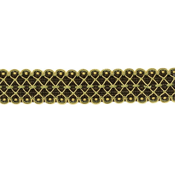 1 1/2" (3.5cm) Arbor Collection Very Lovely Wide Gimp Braid Trim # 0150ARG, Mocha Olive Brown #AR04 (Dark Brown, Olive Green, Yellow Gold) Sold By The Yard (36"/3 ft/0.9m)