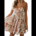 thumbnail image 2 of Vestido Bohemio Floral de Verano 2025 para Mujer, Corto, Sin Mangas, con Volantes y Tirantes Finos. Naranja y Verde S, 2 of 9